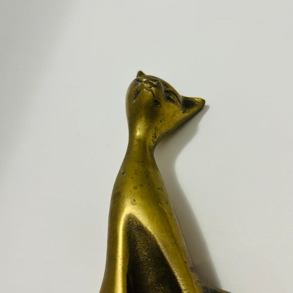 Vintage Mid Century Modern MCM Solid Brass Siamese Cat 6" - Picture 12 of 14